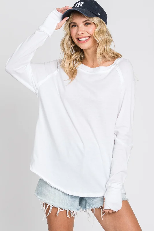 Weekend Specials to Celebrate White Exposed Seam Long Sleeve Top