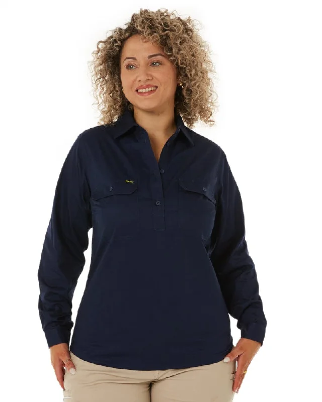 Weekend Deals You Can't Resist Womens Closed Front Lightweight LS Drill Shirt - Navy