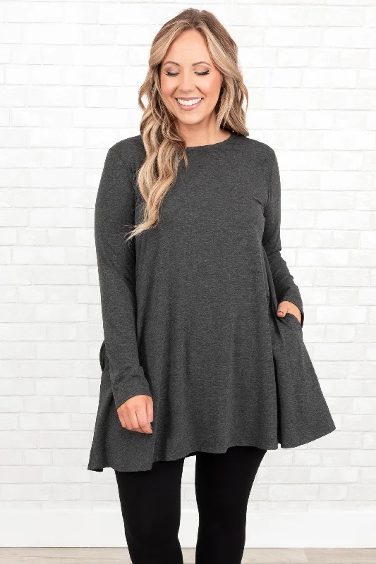 Massive Deal As Long As You're Here Tunic, Charcoal
