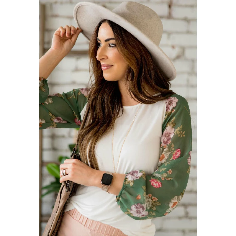 Weekend Deals That Dazzle Floral Sheer Sleeve Blouse