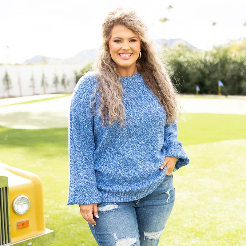 Pay Less Cozy Bubble Sleeve Sweater, Pacific Blue