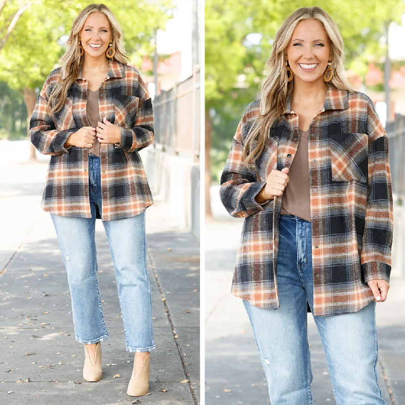 Weekend Wonders Await! Not Your Boyfriend's Flannel Shacket, Orange