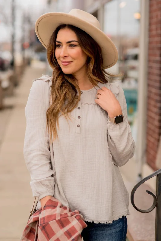 Weekend Sale: Don't Miss Out Raw Edge Button Top Blouse