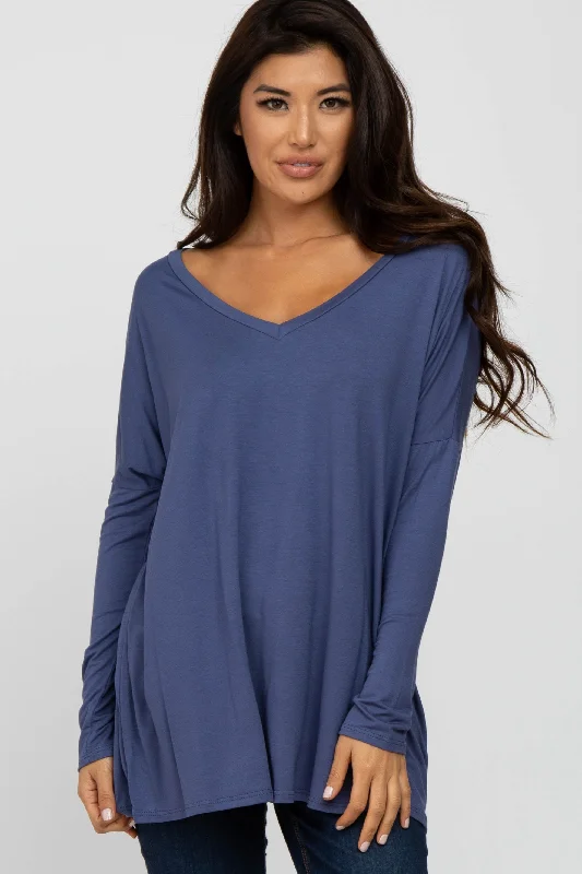 Weekend Shopping Made Better Blue V-Neck Top