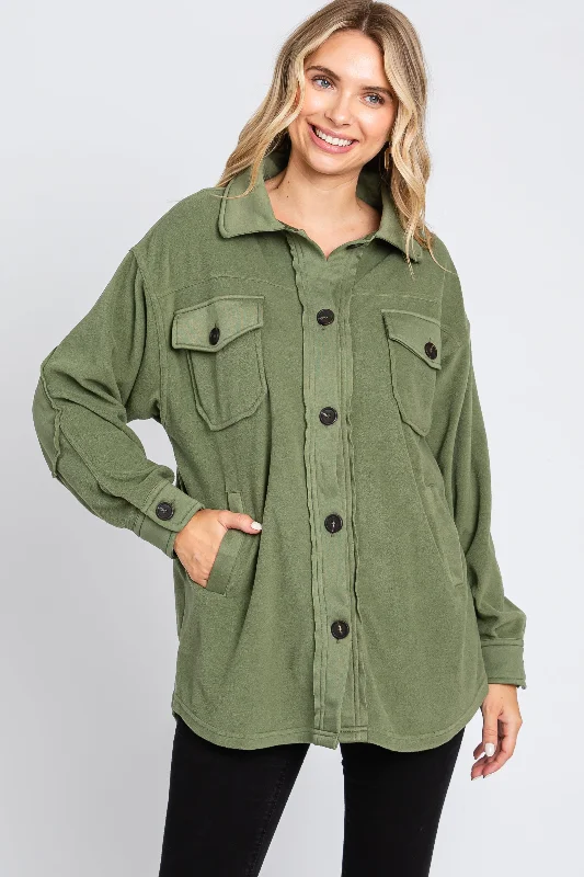 Weekend Specials to Grab Olive Fleece Double Front Pocket Jacket