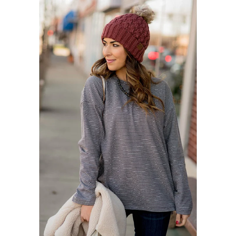 Weekend Offers That Delight Stripe Side Slit Long Sleeve Tee
