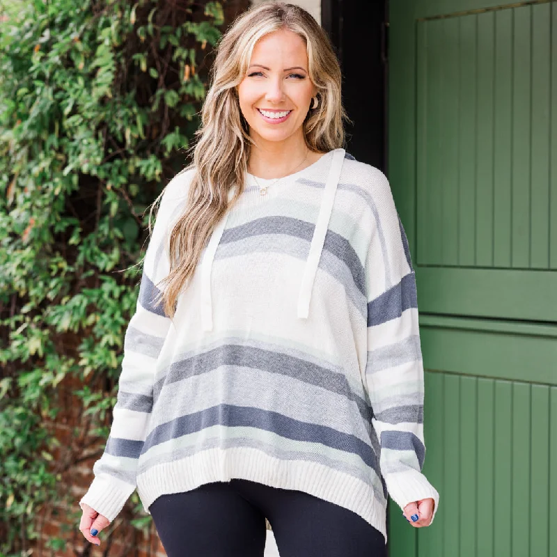 Reduced Rates Winter Cozy Striped Sweater, Ivory-Sage