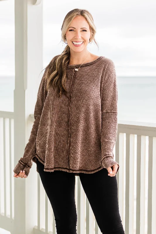 Make Your Weekend Count with Savings Cozy Waffle Pullover, Brown