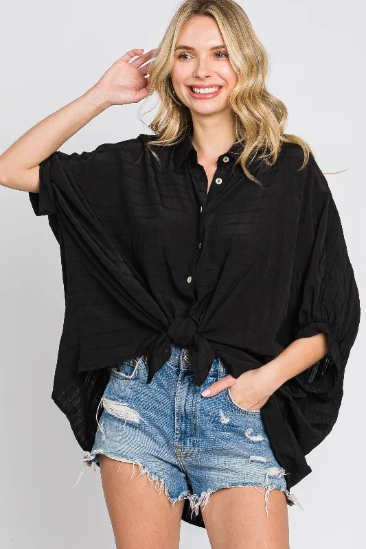Weekend Specials to Enjoy Black Button Down 3/4 Sleeve Top