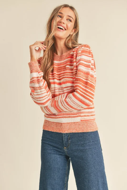 Extra Savings Clay Ivory Puff Shoulder Striped Sweater