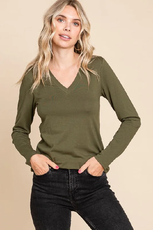 Weekend Savings Extravaganza Olive Fitted Long Sleeve Top