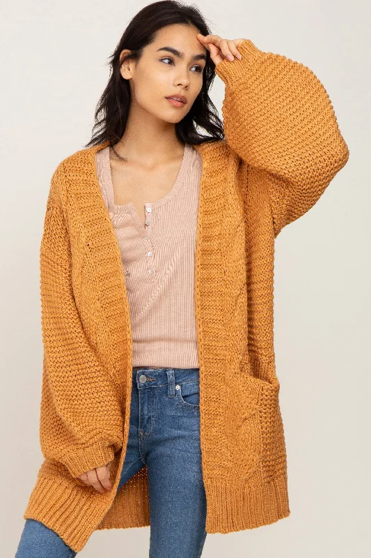 Pay Less Camel Cable Knit Front Pocket Cardigan