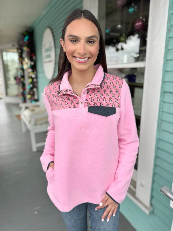 Weekend Deals That Please The Jason Polar Fleece Floral Pullover-Pink