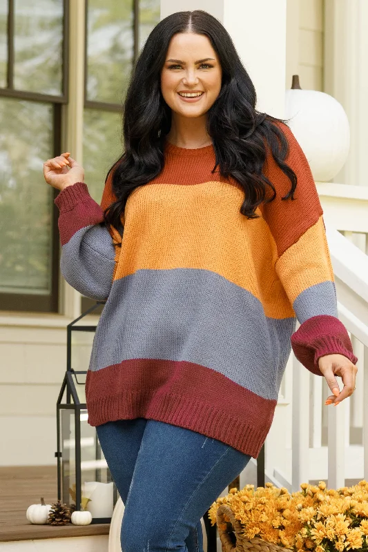 Buy Today Ready for Sweater Weather Sweater, Rust-Butterscotch-Grey