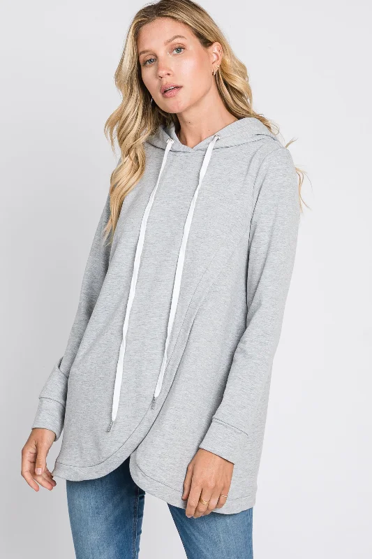 New Deal Heather Grey Layered Front Nursing Fleece Hoodie