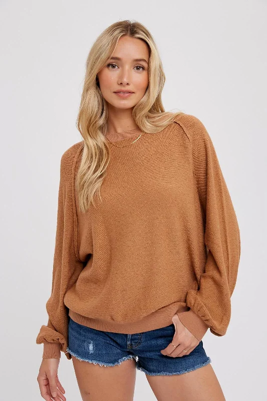 Big Savings Camel Knit Long Sleeve Top