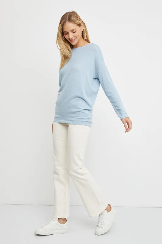 Special Discount Light Blue Knit Long Sleeve Top