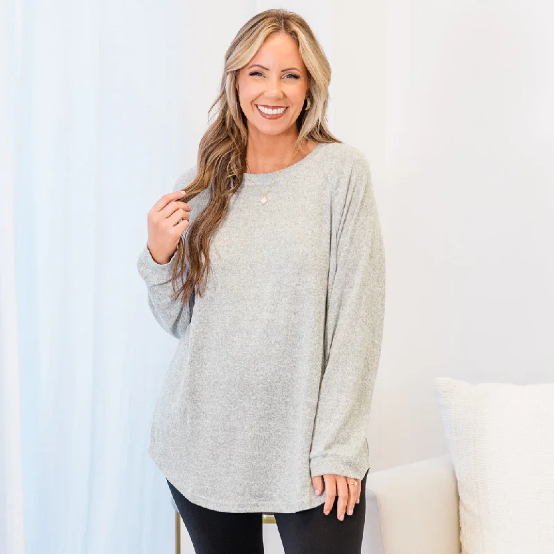 Weekend Specials to Indulge In Curved Hem Slouchy Dolman Knitted Tunic, Heather Gray