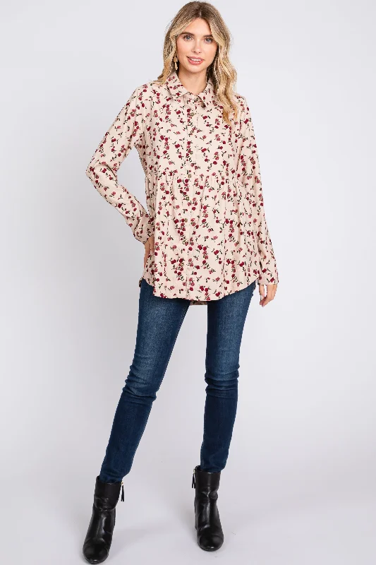 Today Only Cream Floral Corduroy Button Up Top