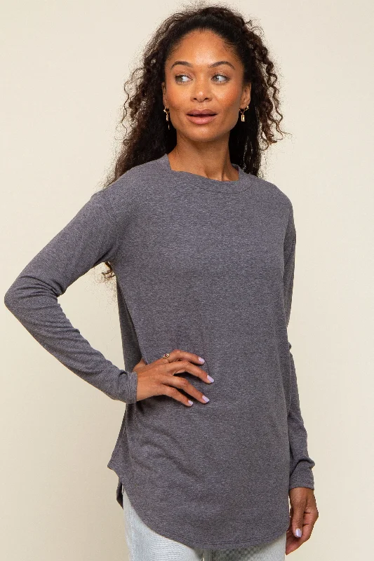 Savings Galore Charcoal Long Sleeve Curved Hem Top