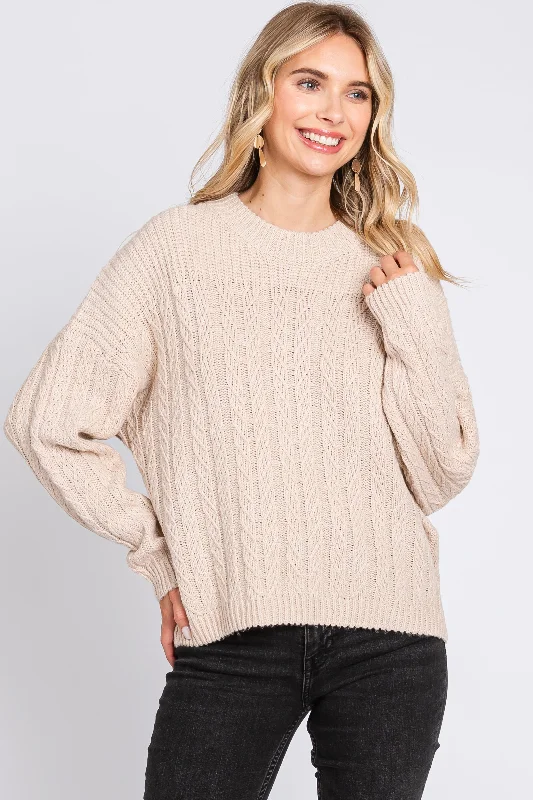 Weekend Specials to Savor Cream Beige Cable Knit Sweater