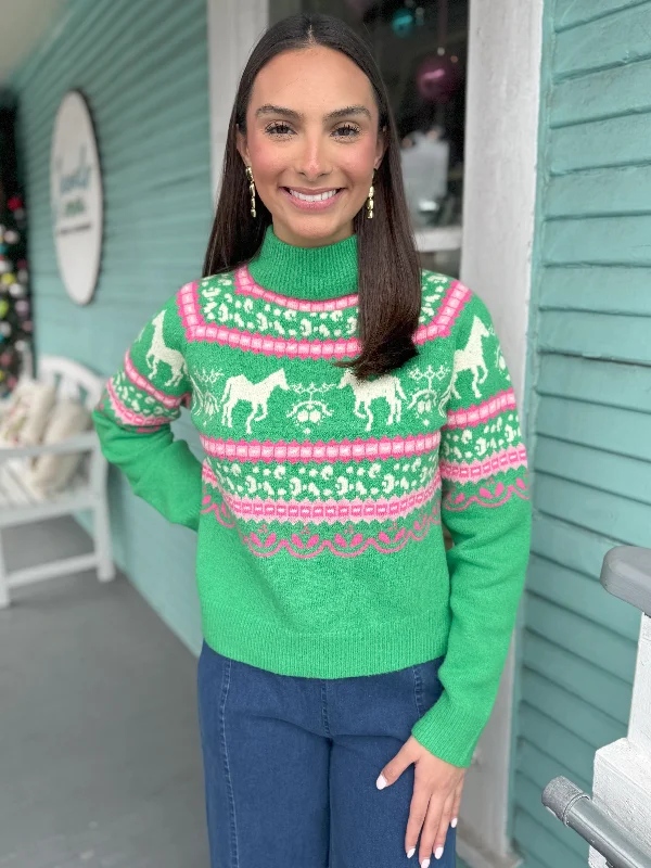 Super Sale (THML) The Horse Fair Isle Sweaters-Green