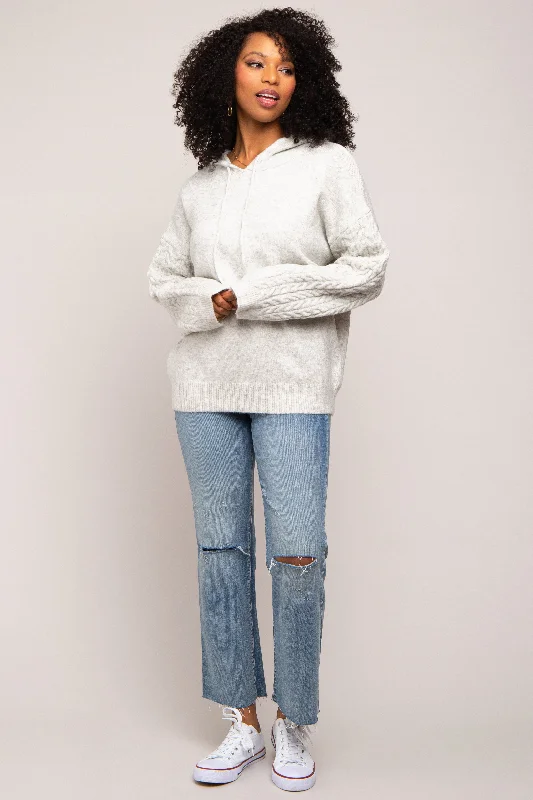 Special Discount Grey Mixed Knit Hooded Sweater