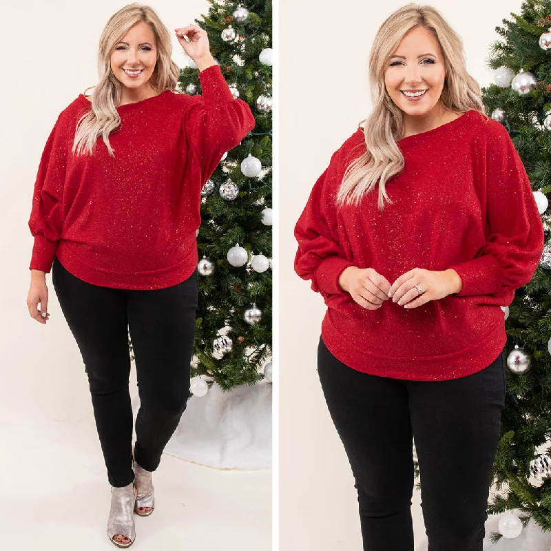 Closeout Deal Shimmer In Warmth Sweater, Shiny Red