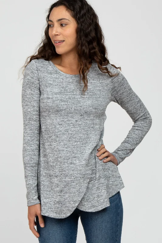 Savings Galore Heather Grey Knit Layered Front Nursing Top