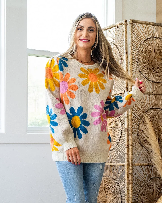 Don't Miss Out Bright Daisy Sweater - Taupe