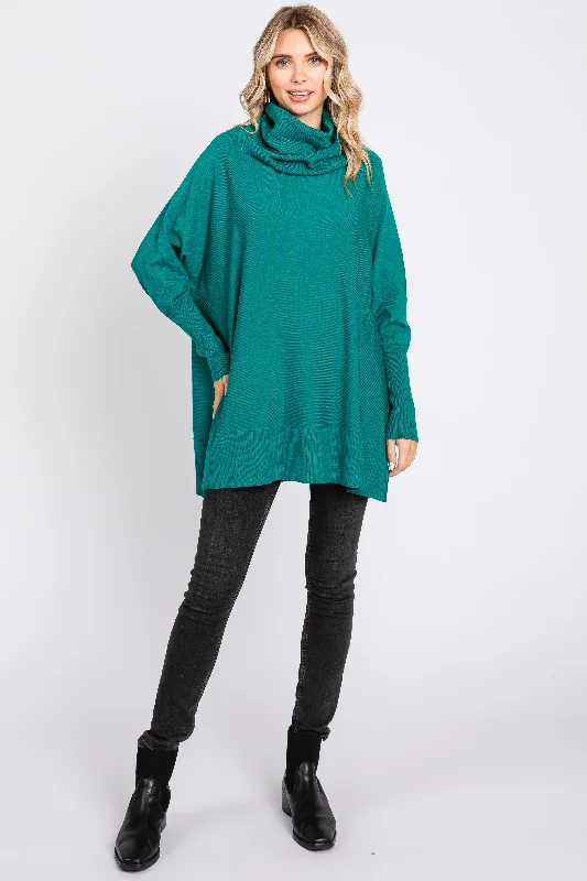 Weekend Discounts to Enjoy Forest Green Cowl Neck Dolman Sleeve Sweater