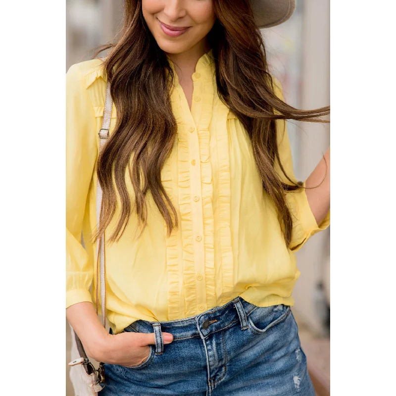 Early Bird Ruffled Up 3/4 Sleeve Blouse