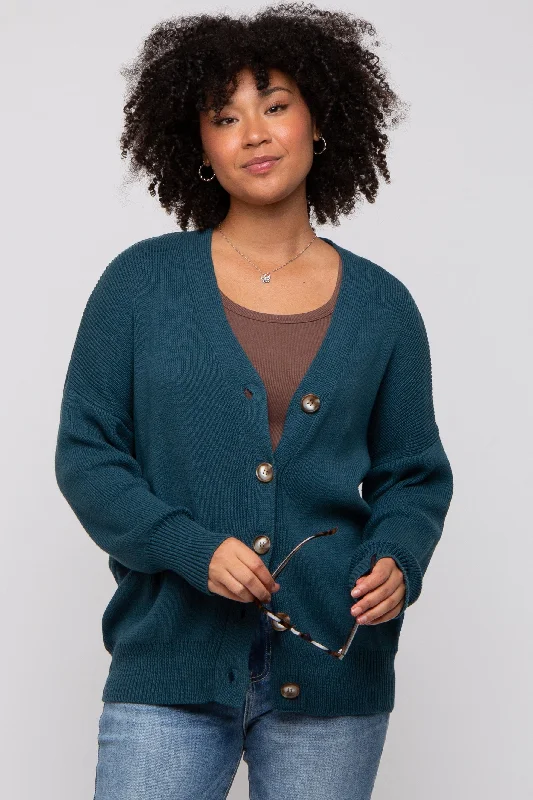 Weekend Savings Spree Dark Teal Basic Ribbed Cardigan Sweater