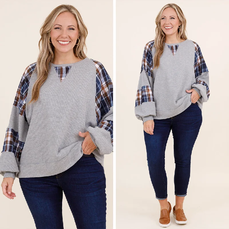Weekend Offers That Excite Open The Door For Me Top, Gray