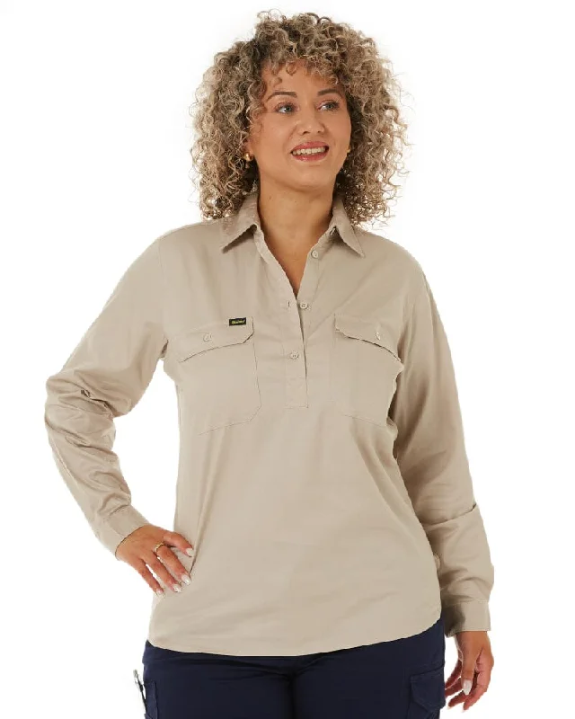 Weekend Bargains to Grab Womens Closed Front Lightweight LS Drill Shirt - Sand