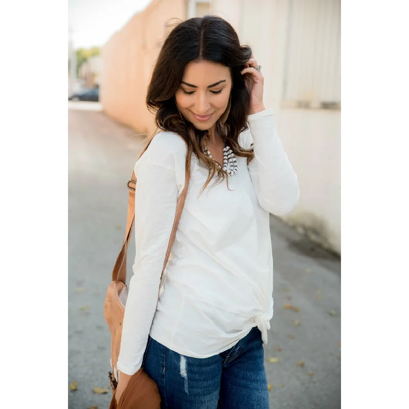 Shop and Save Long Sleeve Front Knot Tee
