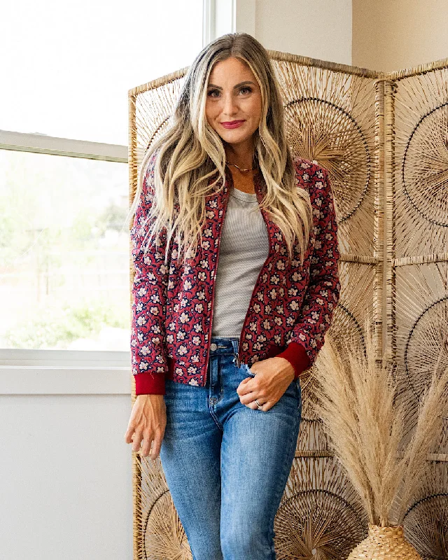 Weekend Savings Extravaganza Ampersand Ave Flower Bomb-er Jacket - Wine