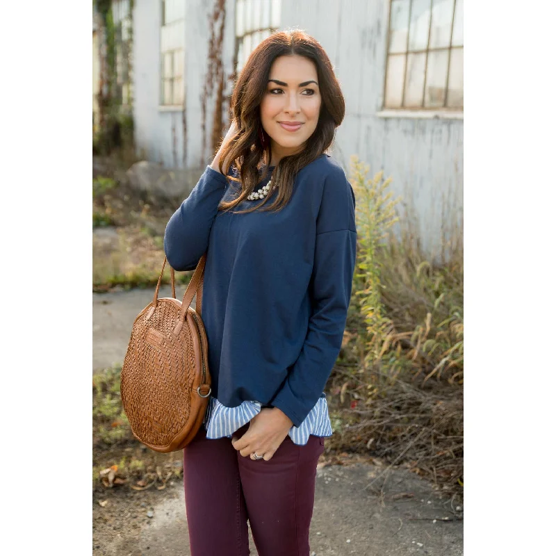 Weekend Deals That Spark Striped Ruffle Bottom Long Sleeve Tee