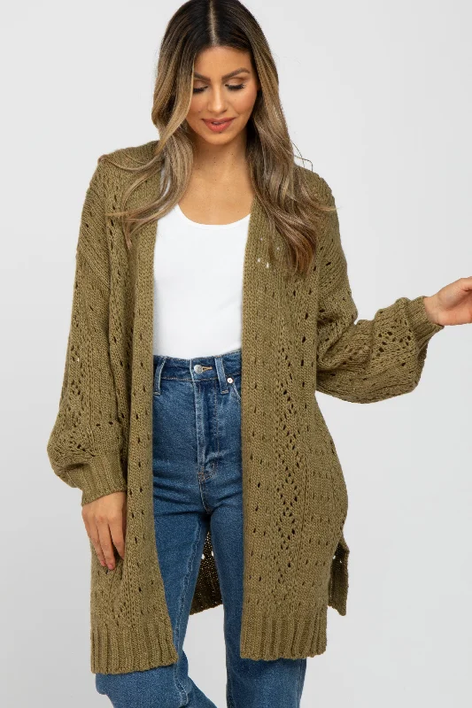 Special Discount Olive Pointelle Knit Cardigan