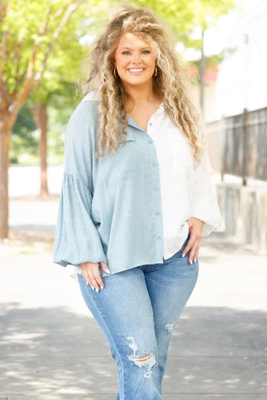 Weekend Shopping Made Better One More Time Again Top, Chambray-White