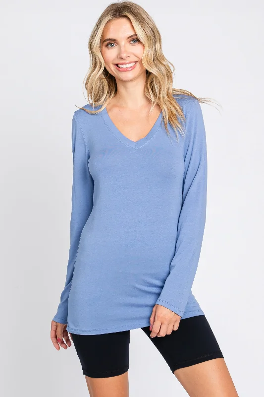 Hurry In Blue Fitted Long Sleeve Top