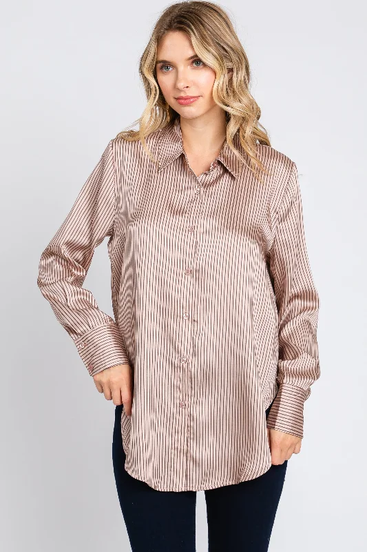 Weekend Deals That Please Mauve Striped Satin Button Up Top