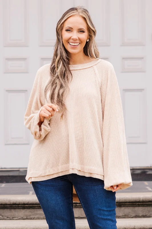 Weekend Bargains Just for You Skating On Thin Ice Top, Taupe