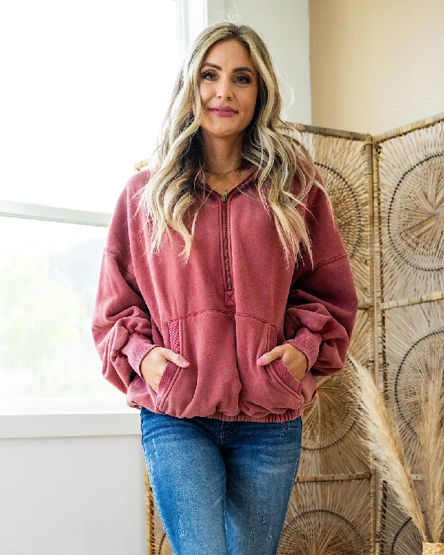 Weekend Savings Extravaganza Ampersand Ave Oversized HalfZip Sweatshirt - Strawberry