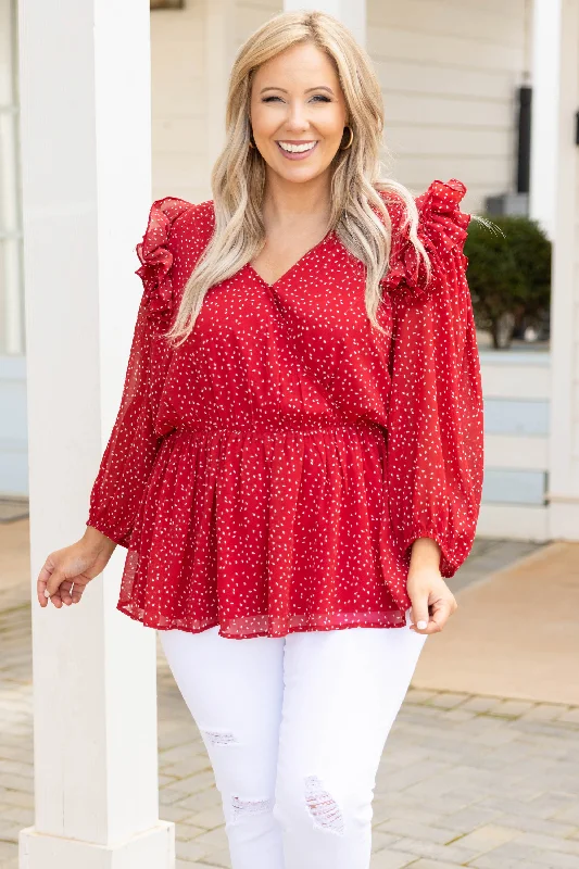 Low Price Fun In The Air Tonight Blouse, Red