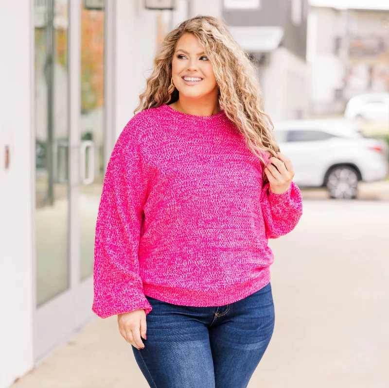 Top Pick Cozy Bubble Sleeve Sweater, Hot Pink