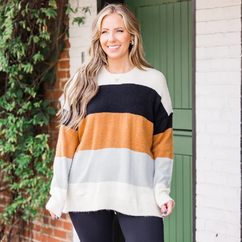 Shop the Weekend Away Spice Latte Stripe Sweater, Black-Mustard