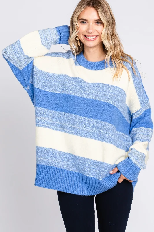 Weekend Savings Delight Blue Brushed Striped Sweater