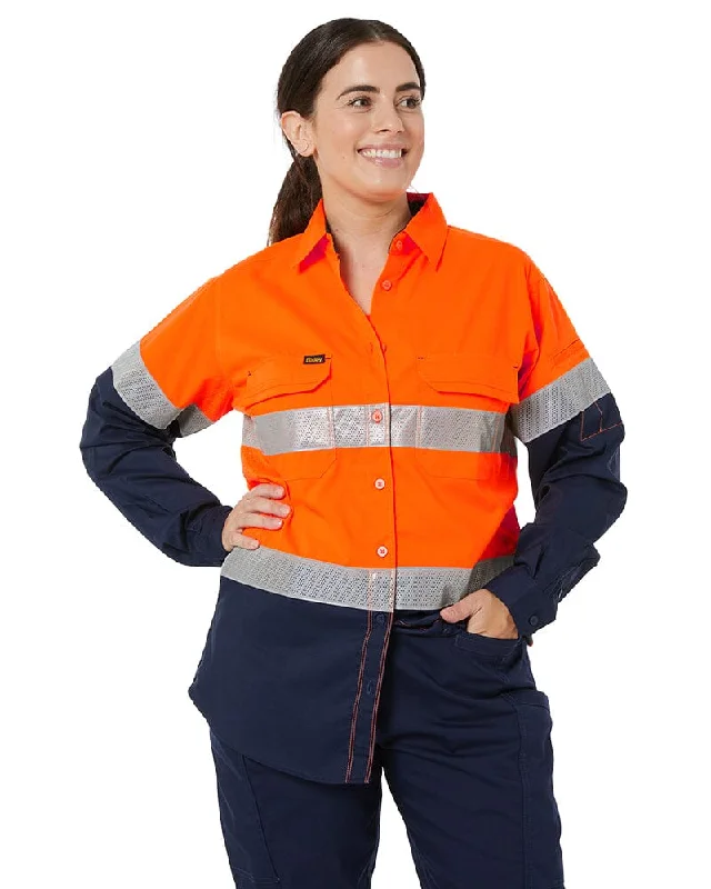 Value Pack Womens X Airflow Hi Vis Taped Stretch Ripstop Shirt * - Orange/Navy