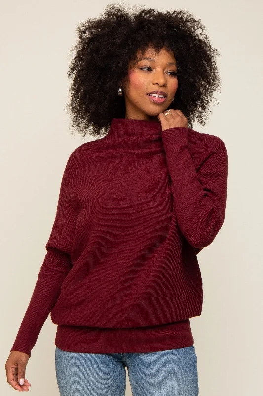 Weekend Bargains Galore Burgundy Funnel Neck Dolman Sleeve Sweater